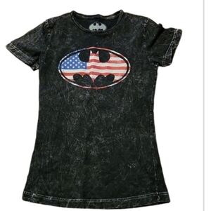 Batman Usa Shirt Womens Size S Top Bleached Black Tie Die Print July 4th